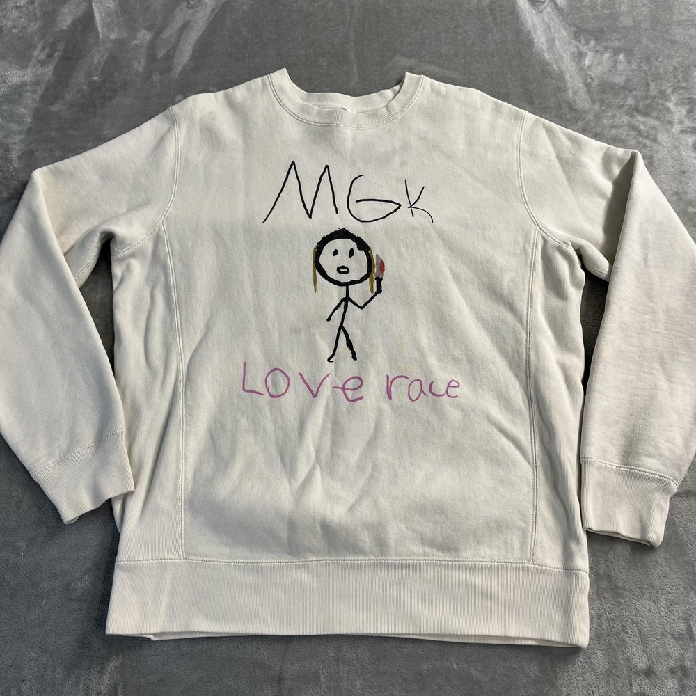 Independent Trading Company Sweatshirt Mens M White MGK Love Race Graphic Fleece